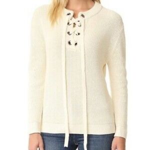 just one answer J.O.A. size Small Oversized Lace Up Pullover Knit Sweater Ivory